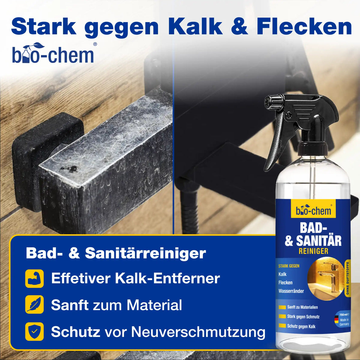 Bad- & Sanitärreiniger gegen Kalk und Flecken – mit Schutz vor Neuverschmutzung – Artikel 9000164