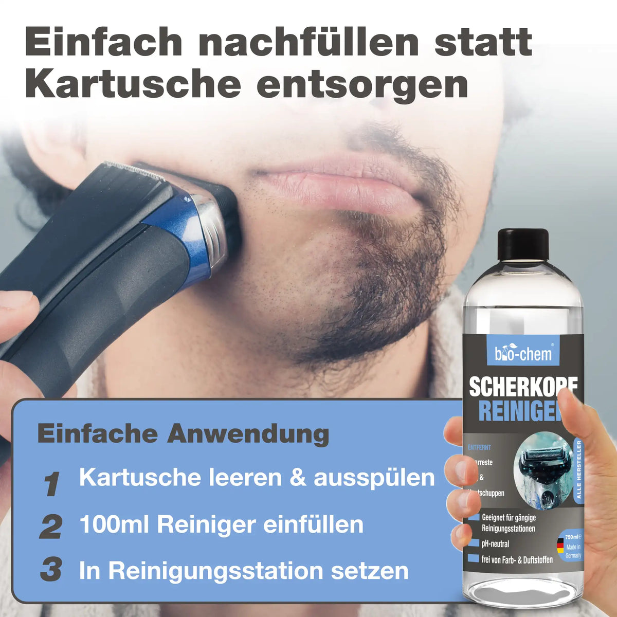 Scherkopfreiniger einfach nachfüllen statt Kartusche entsorgen – Anleitung – Artikel 9100004