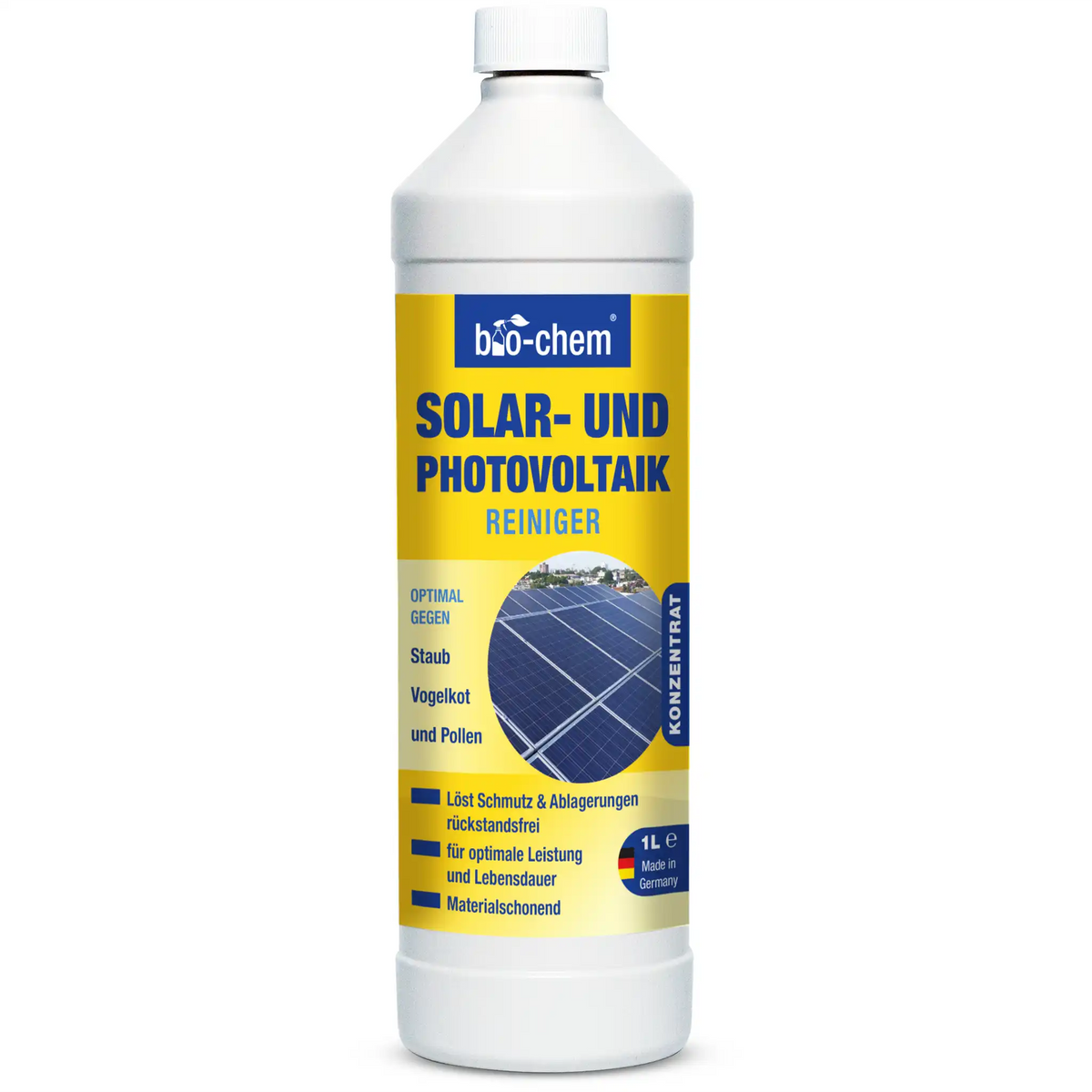 Solar- und Photovoltaik-Reiniger 1 Liter Konzentrat gegen Staub, Vogelkot und Pollen, materialschonend