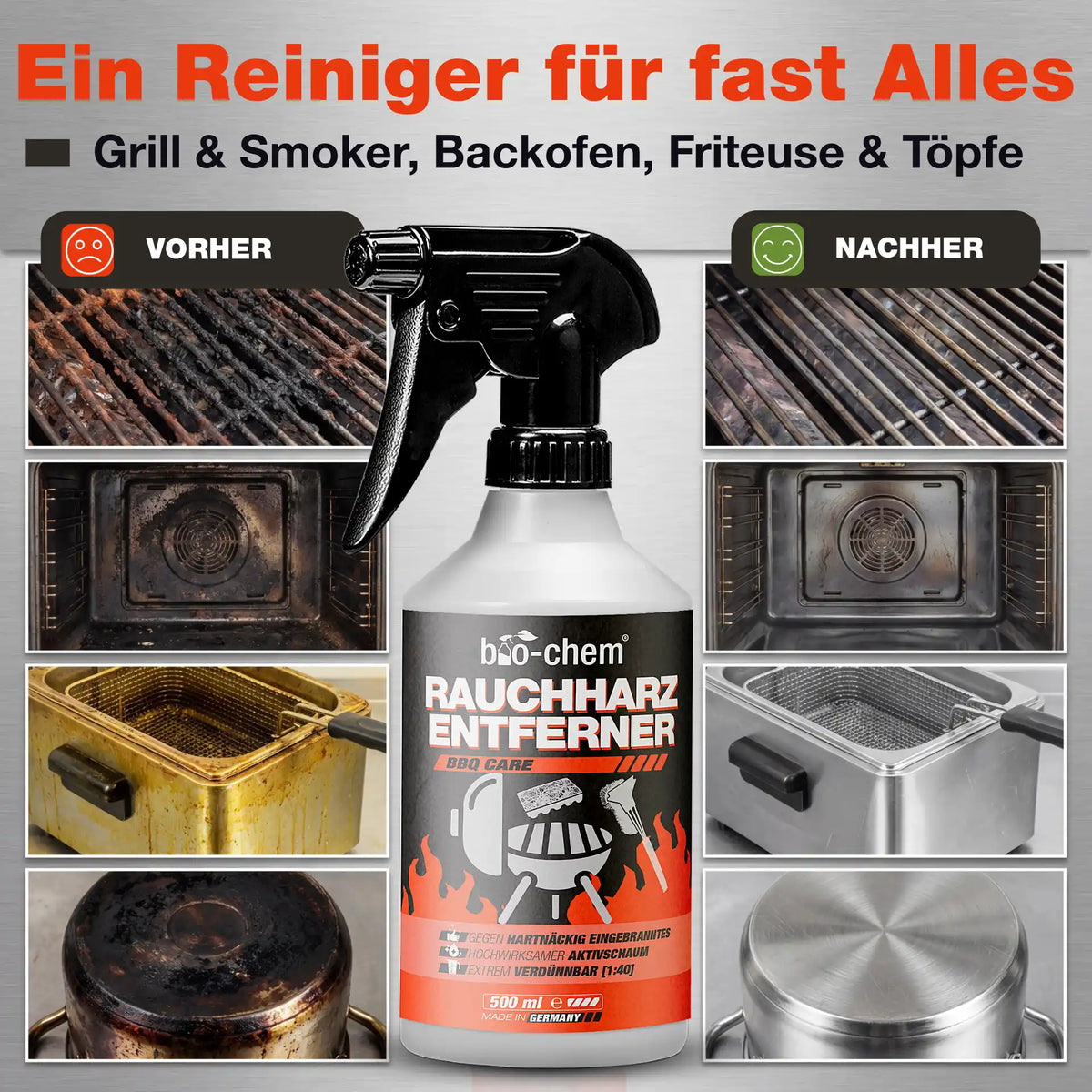 Vorher-Nachher Reinigung von Grillrost Backofen und Fritteuse mit sichtbarem Ergebnis