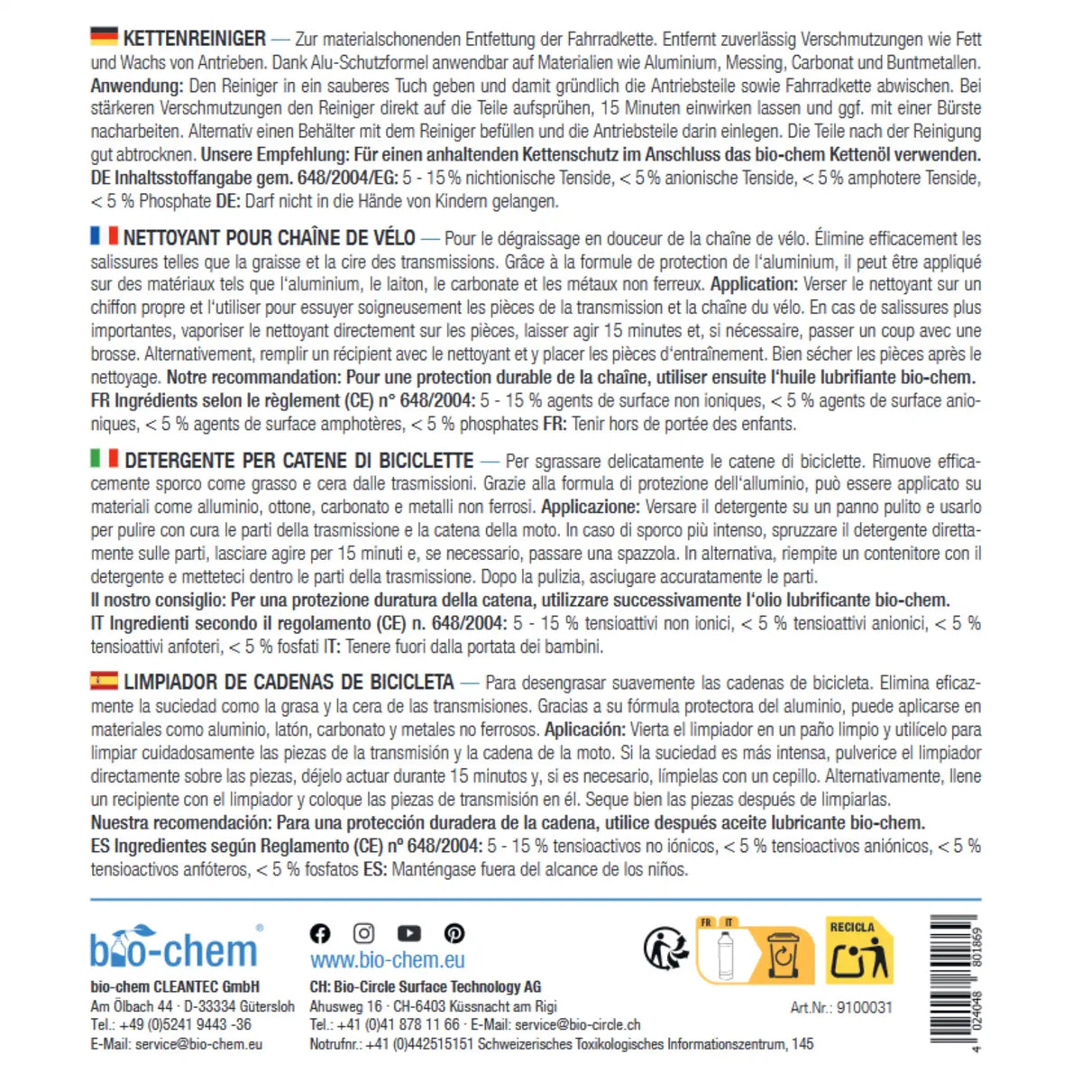 bio-chem Kettenreiniger Hinweis