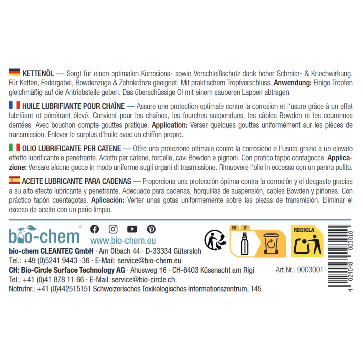 Kettenöl Fahrrad (100 ML + Tuch)