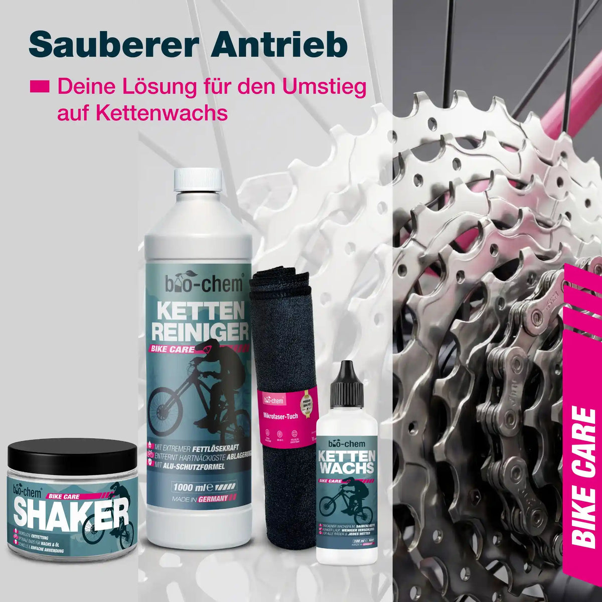 Sauberer Fahrrad-Antrieb mit dem bio-chem Kettenwachs-System
