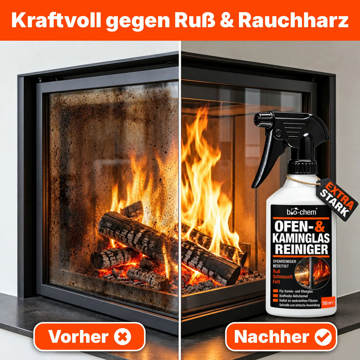 Kaminscheibenreiniger Vorher Nachher Anwendung