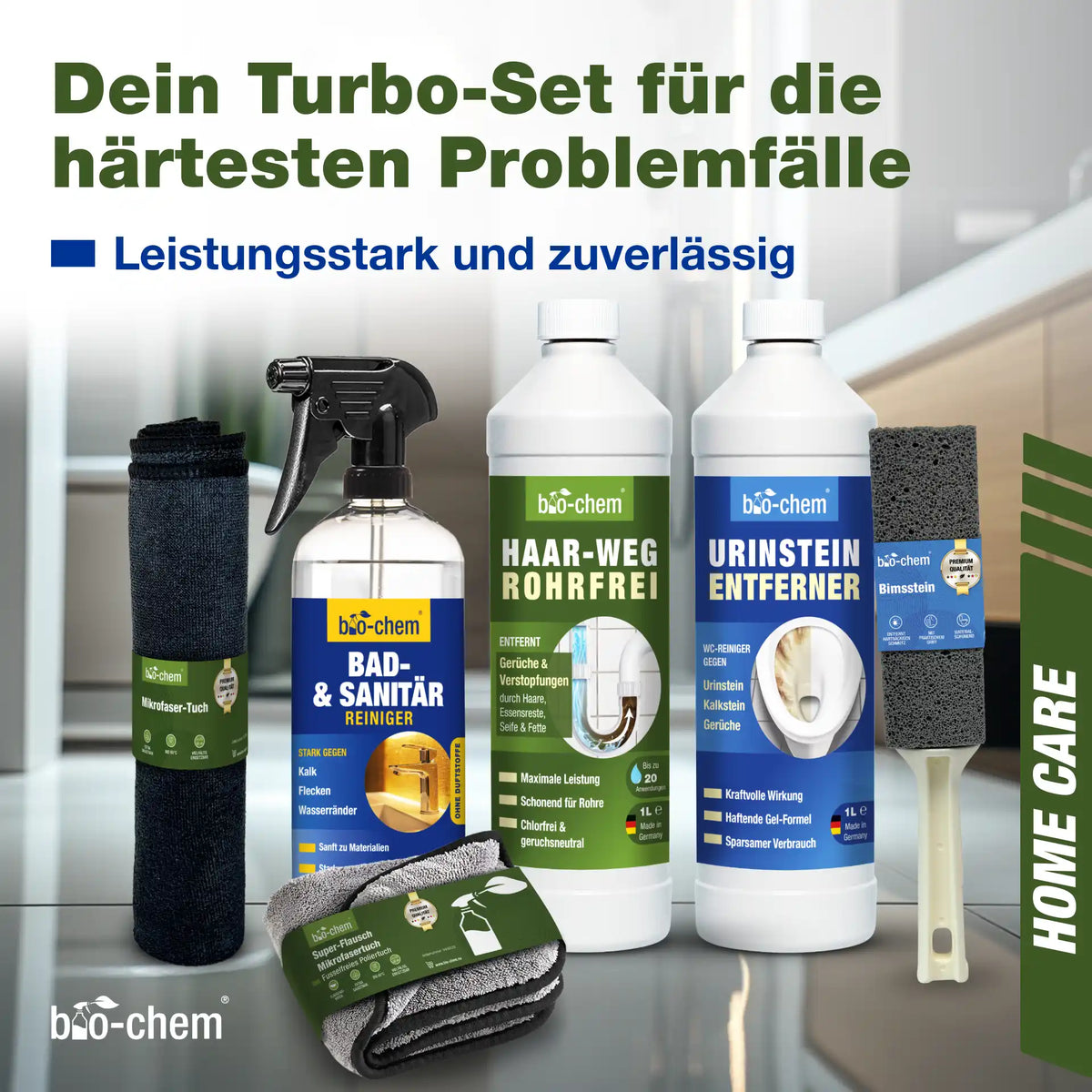 Turbo-Reinigungsset mit Bad- und WC-Reiniger sowie Zubehör – Artikel 9000296