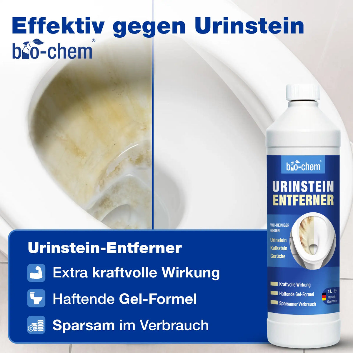 Urinstein-Entferner von bio‑chem – WC-Reiniger gegen Kalk und Gerüche – Artikel 900006