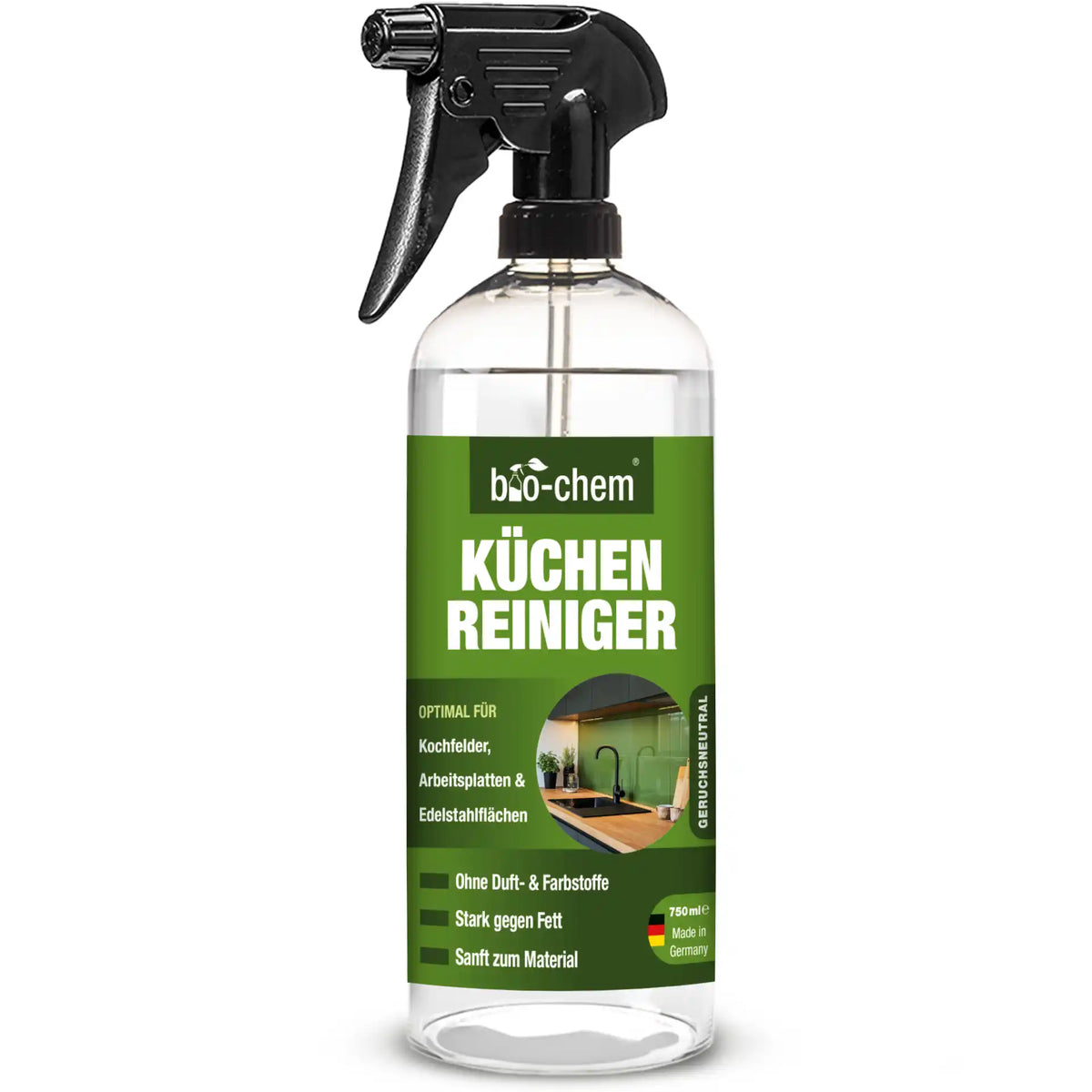 bio-chem Küchenreiniger 750 ml, ideal für Kochfelder, Arbeitsplatten und Edelstahlflächen, ohne Duftstoffe