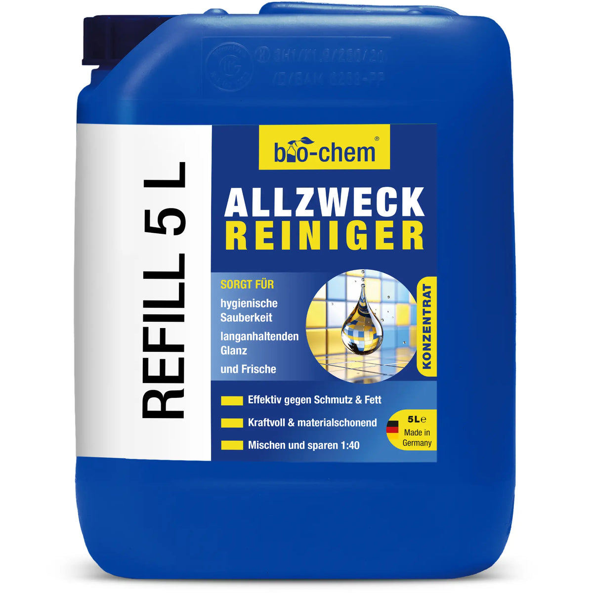 Allzweckreiniger Konzentrat im 5 l Refill‑Kanister gegen Schmutz und Fett von bio‑chem – Artikel 9100021