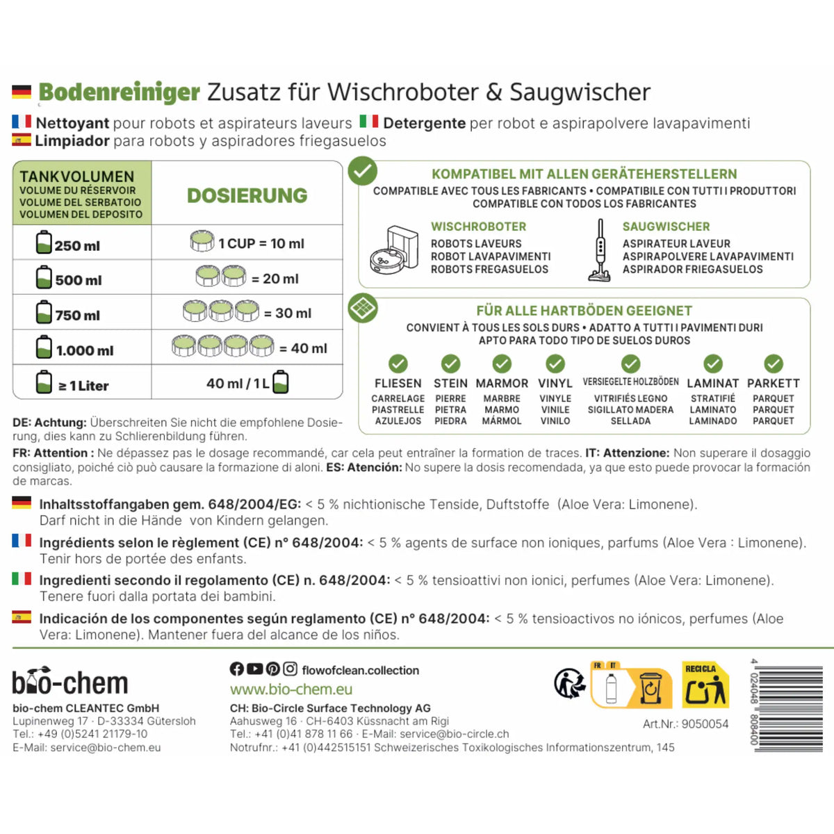 bio-chem Wischroboter Reinigungsmittel Aloe Vera Etikett