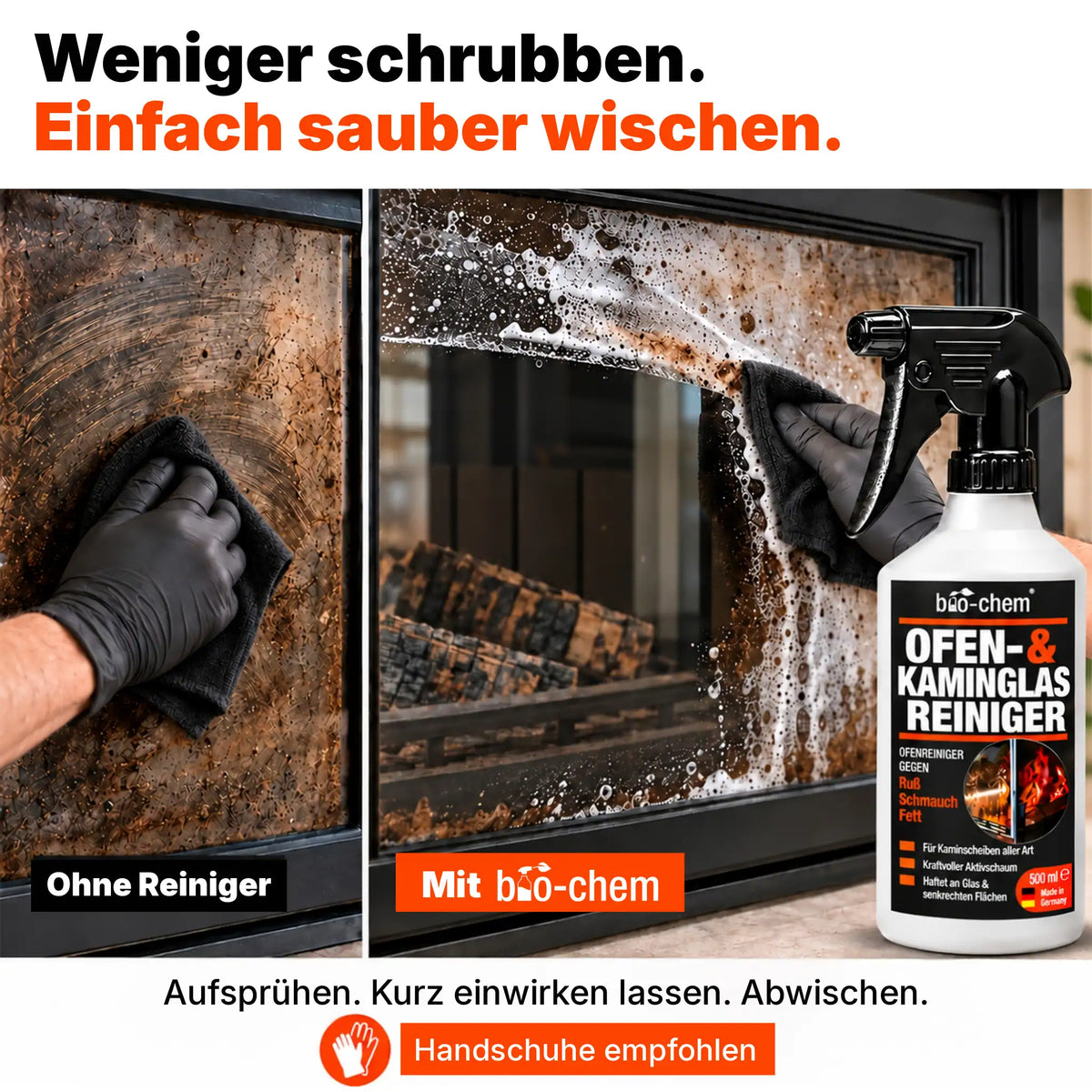 Kaminscheibenreiniger Anwendung