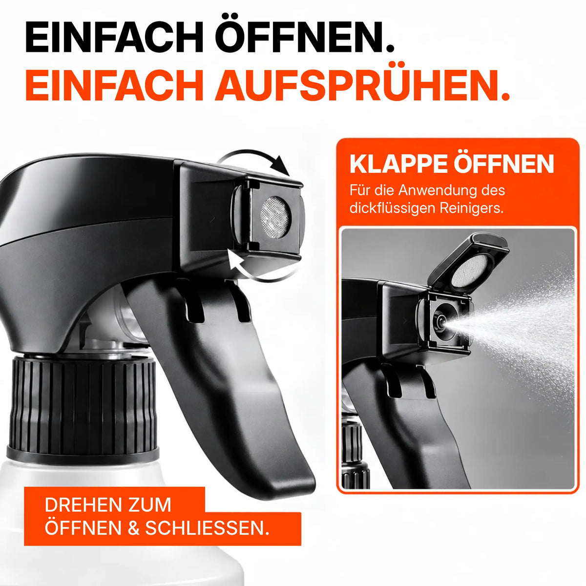 Kaminscheibenreiniger  Sprühkopf Anwendung